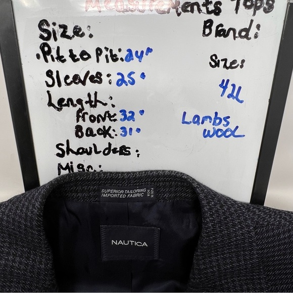 Nautica Blue Grey Houndstooth Lambswool Two Button Blazer Sport Coat Size 42 R - Picture 6 of 11